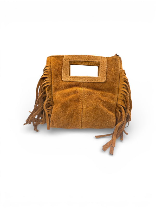 Bolso boho mini en piel con flecos