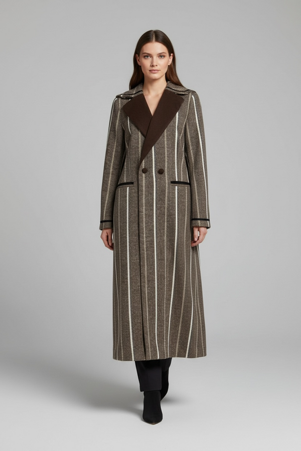 Abrigo "Heritage" Maxi a Rayas con Detalles de Sastre