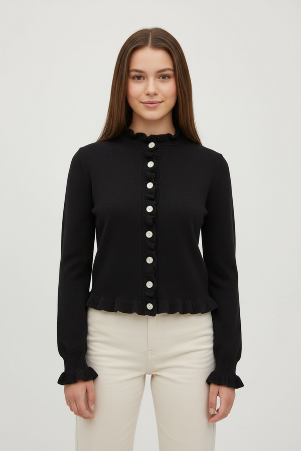 Rebeca "Volantes Romance" - Cárdigan de Punto Fino con Ribete Rizado