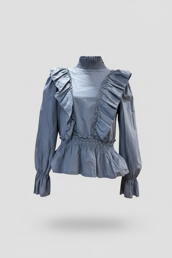 Blusa de Algodón con Chorreras y Cintura Elástica