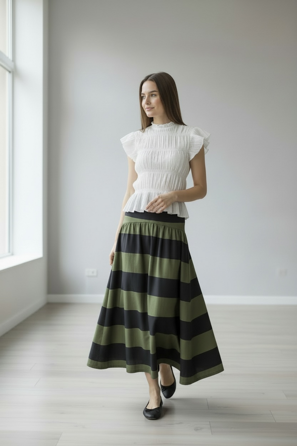 Falda Midi a rayas y cintura alta