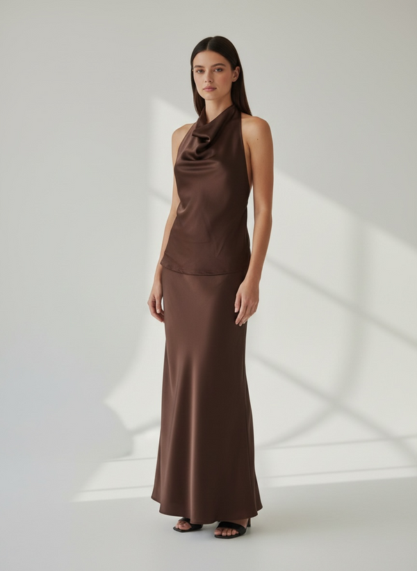 Conjunto Satén Cowl Halter