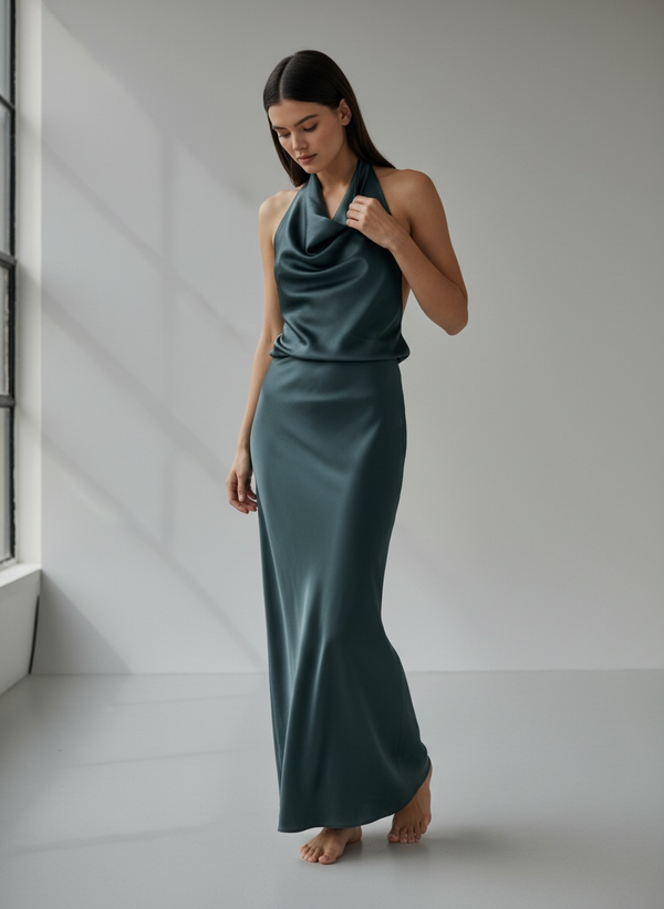 Conjunto Satén Cowl Halter