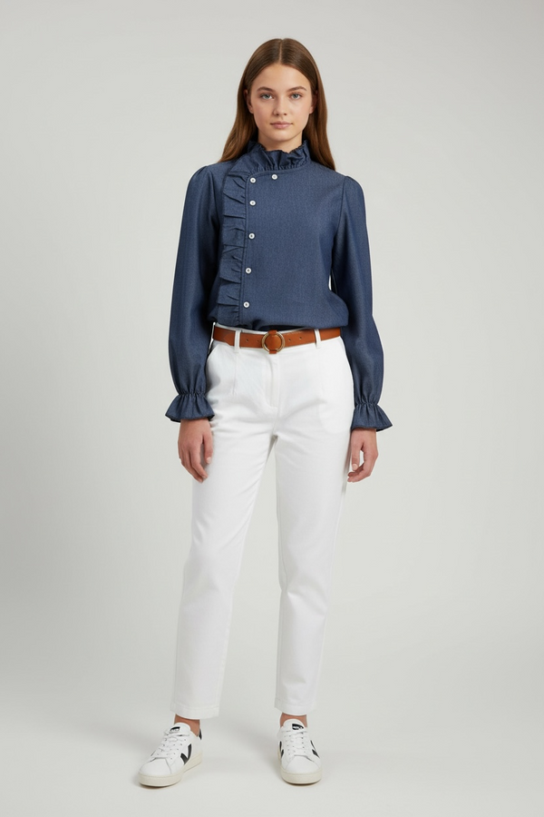 Blusa denim con volantes