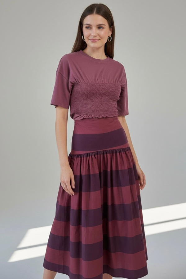 Falda Midi a rayas y cintura alta