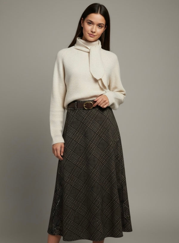 Conjunto falda con cinturón y jersey