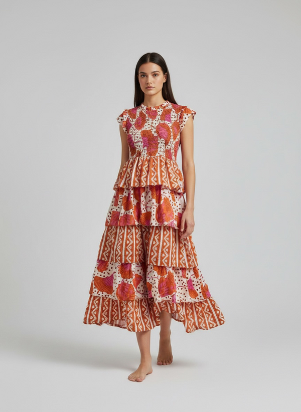Vestido Boho Étnico Volantes Tierra