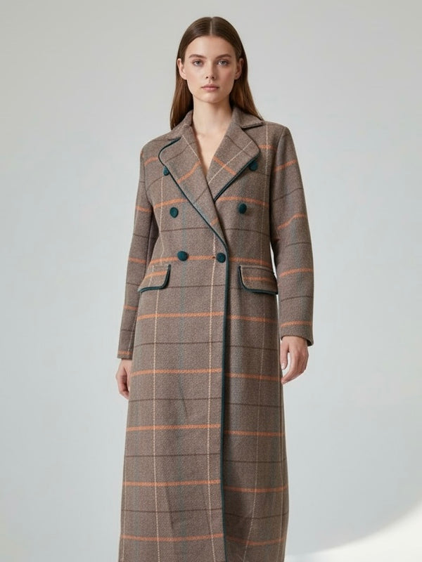 Abrigo Largo de Cuadros y Ribetes en Contraste “Heritage”