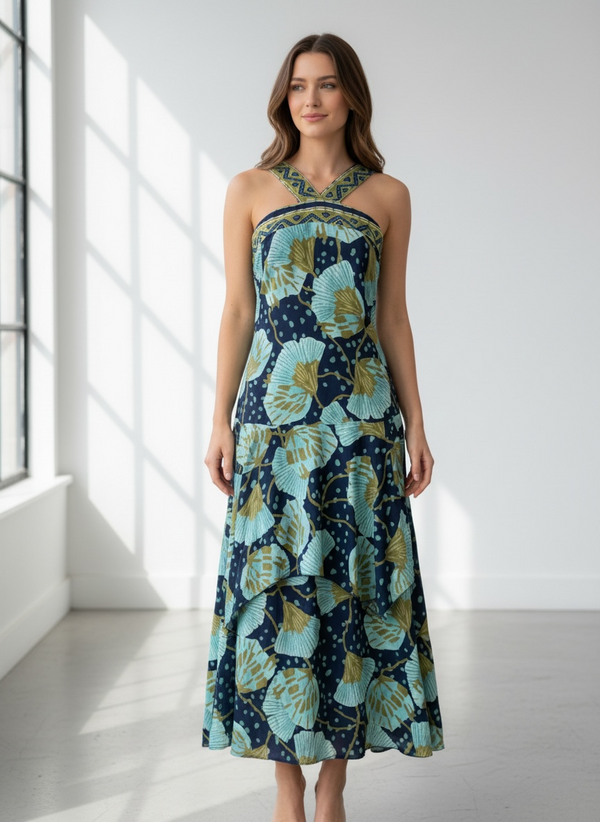 Vestido estampado con escote cruzado