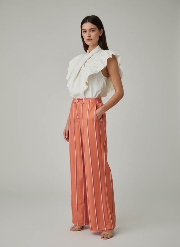 Pantalón Wide Leg de Rayas Satinado