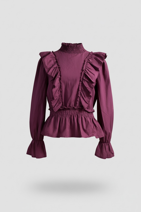 Blusa de Algodón con Chorreras y Cintura Elástica