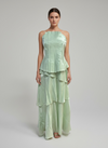 Conjunto corse plisado y falda larga por capas
