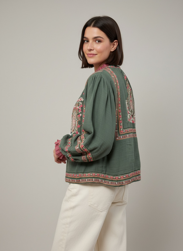 Chaqueta Kimono Bordada Estilo Étnico