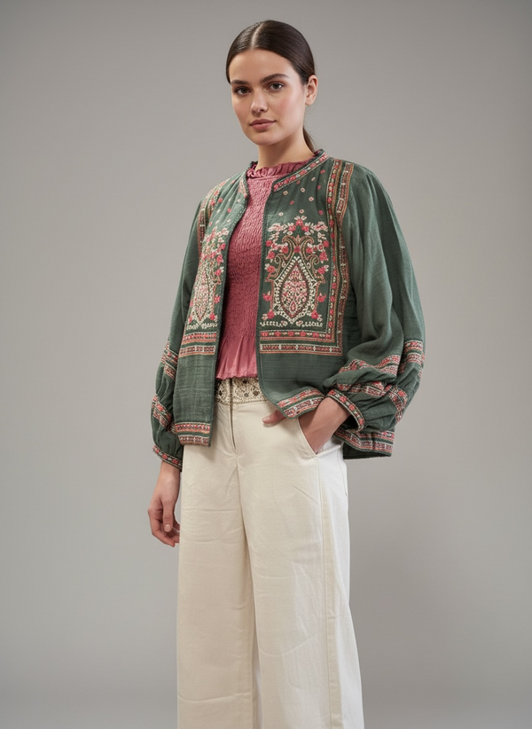 Chaqueta Kimono Bordada Estilo Étnico