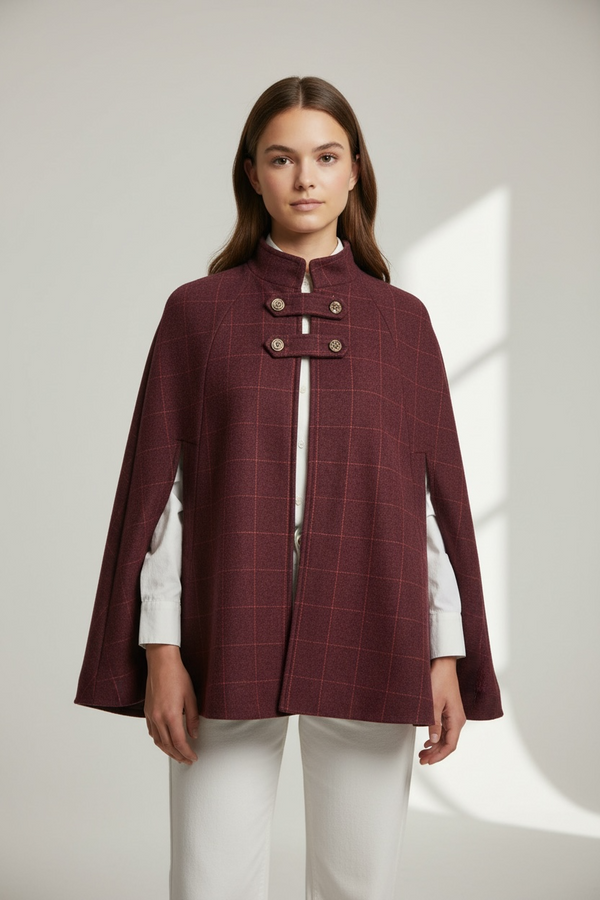 Capa/poncho "Tartan Heritage" - Paño de Lana con Cuadros y Cuello Mao