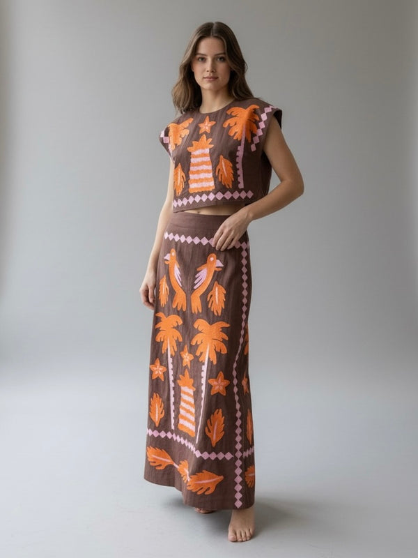 Conjunto estampado tropical largo