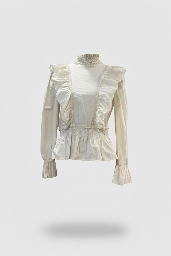 Blusa de Algodón con Chorreras y Cintura Elástica