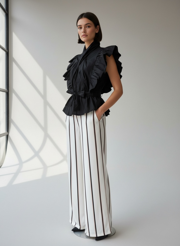 Pantalón Wide Leg de Rayas Satinado