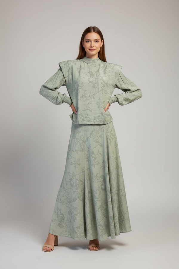 Conjunto "Violeta" Floral en Jacquard Texturizado