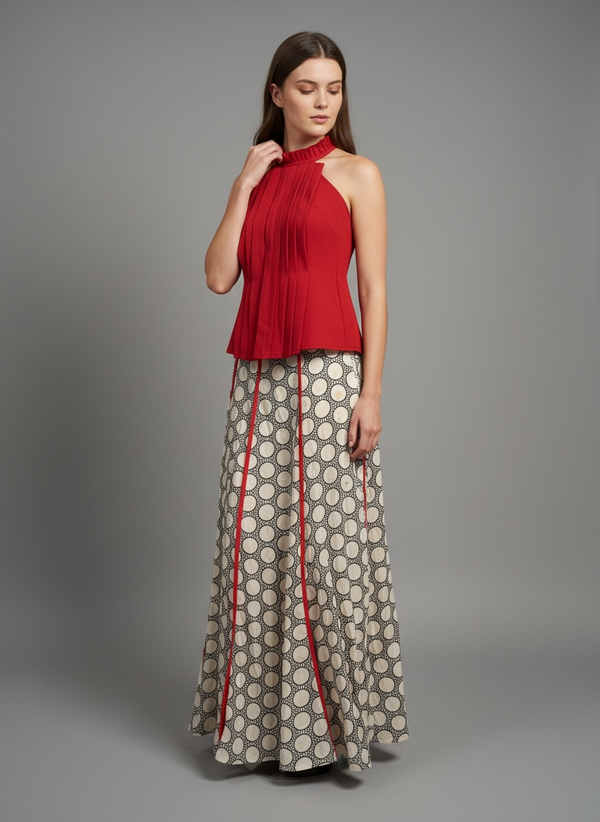 Falda Maxi Círculos con Ribete Rojo