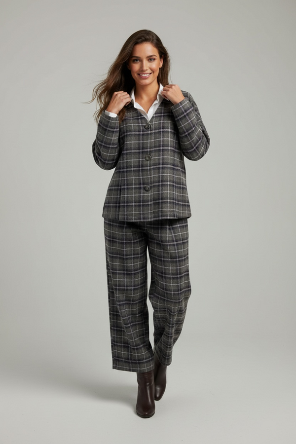 Conjunto "Escoces" con Pantalón Ancho y Chaqueta Oversize