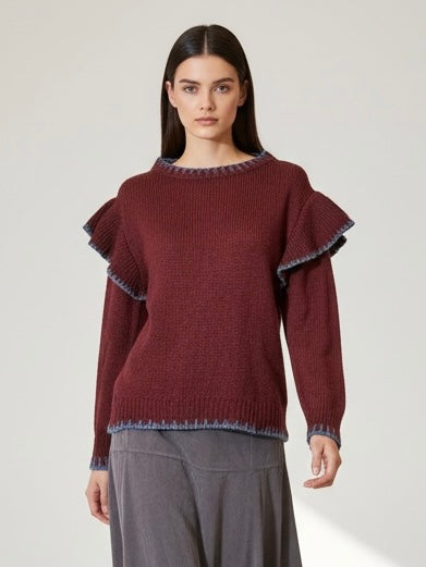 Jersey de Punto con Volantes en Hombros y Ribete