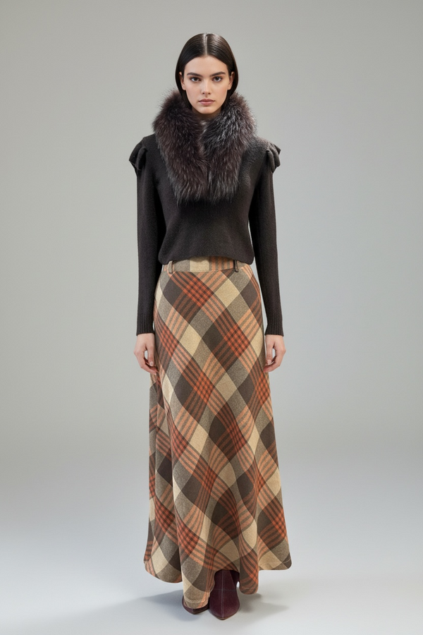 Falda Maxi Autumn Whisper - Tartán de Cuadros Otoñal