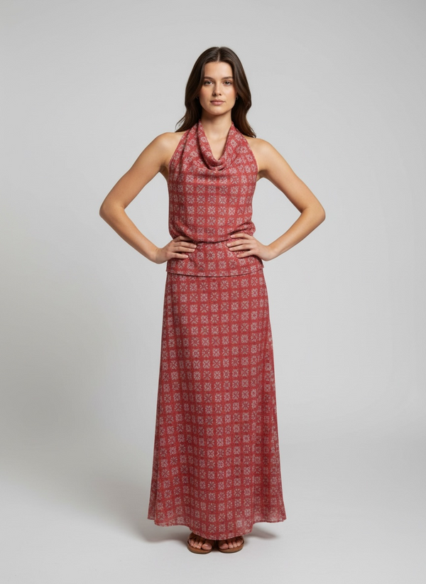 Vestido Halter Fluido Estampado Mosaic