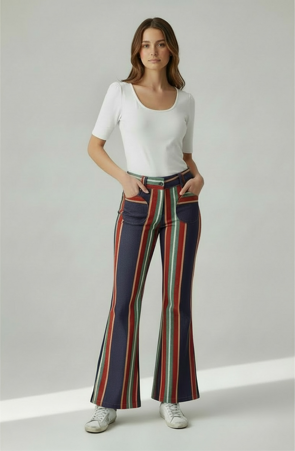 Pantalón rayas bolsillo redondo