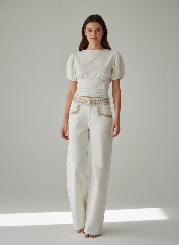 Pantalón con bordados artesanales