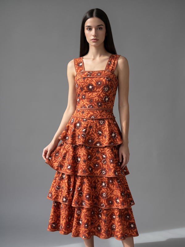 Vestido estampado de volantes