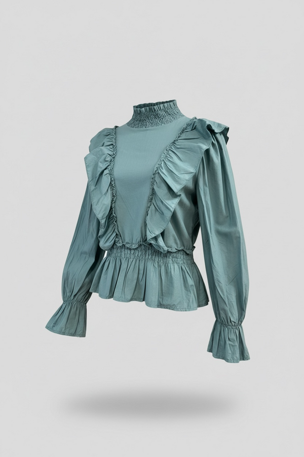 Blusa de Algodón con Chorreras y Cintura Elástica