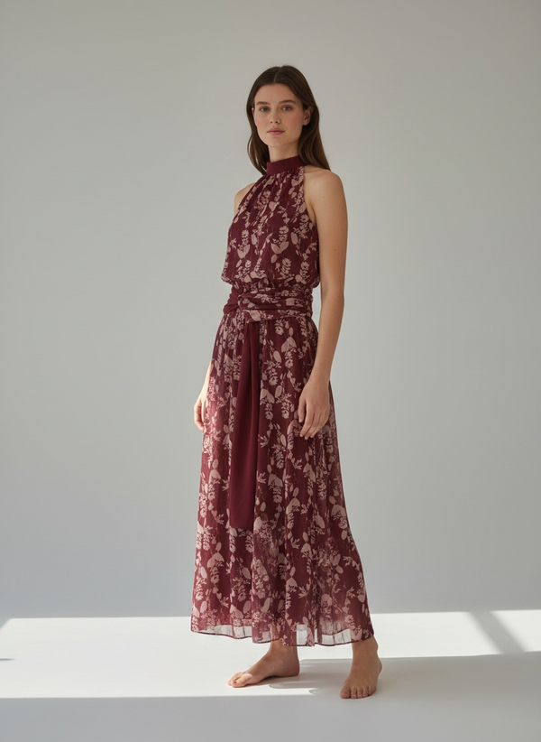 Vestido largo con lazada en cintura