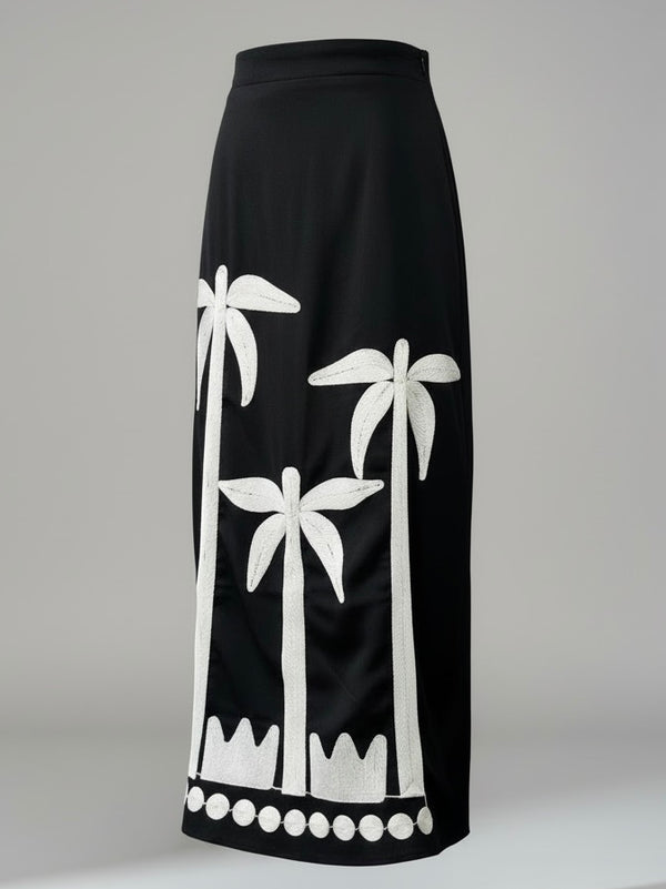 Look Palmira: Falda Negra con Palmeras