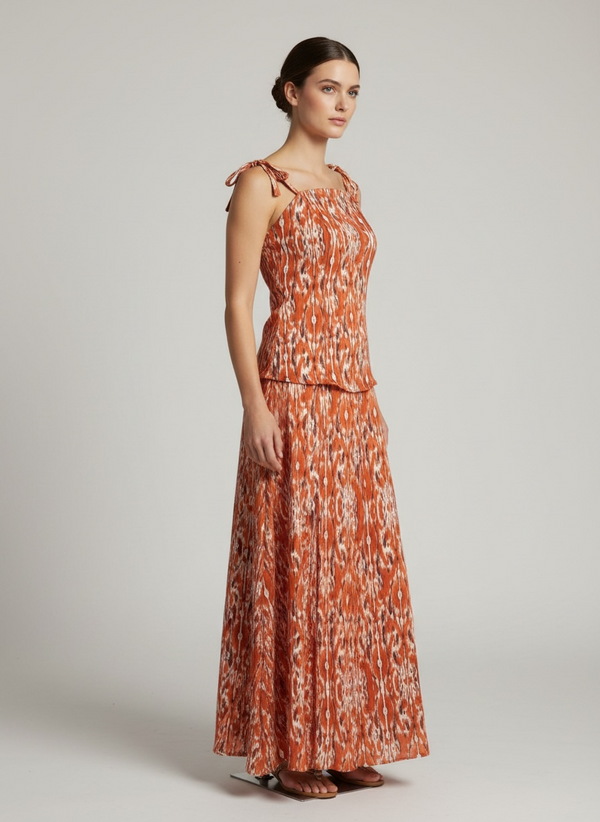 Vestido largo estampado Ikat tirantes lazo