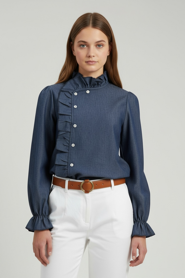 Blusa denim con volantes