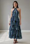 Vestido midi capas rayas azul con tirantes multiposición