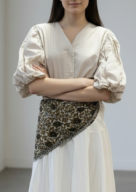 Blusa de Manga Globo con Escote en V