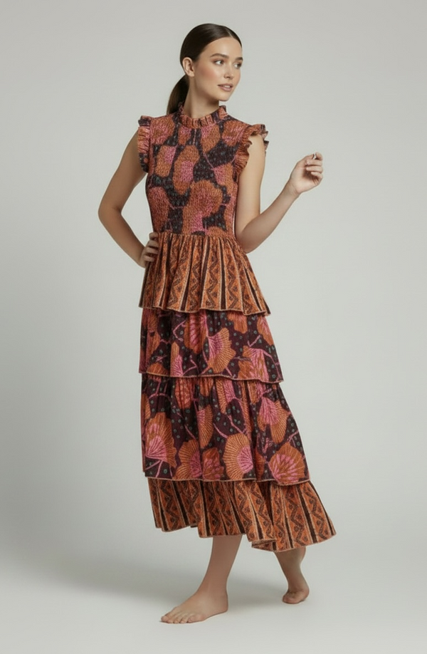 Vestido Boho Étnico Volantes Tierra