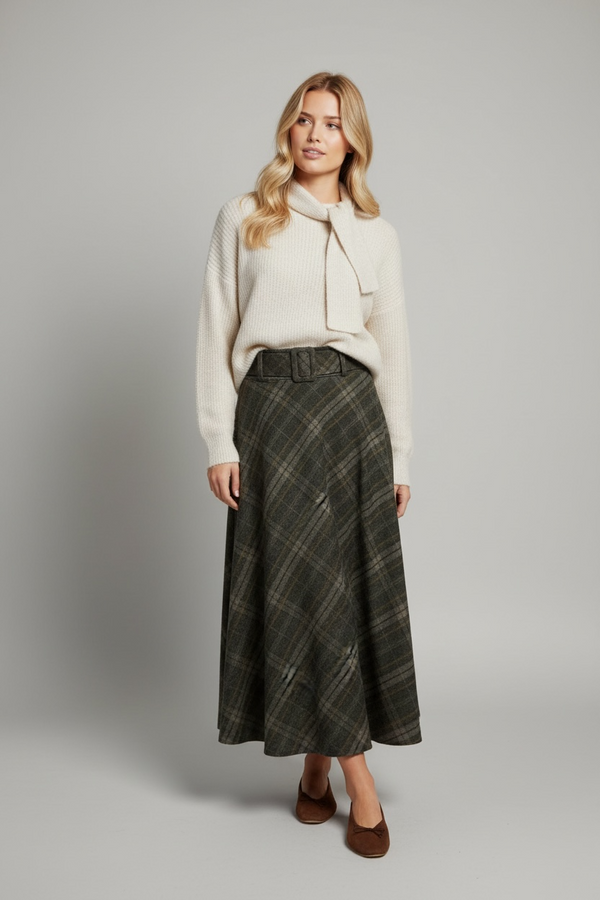 Falda Midi Tartan con cinturón