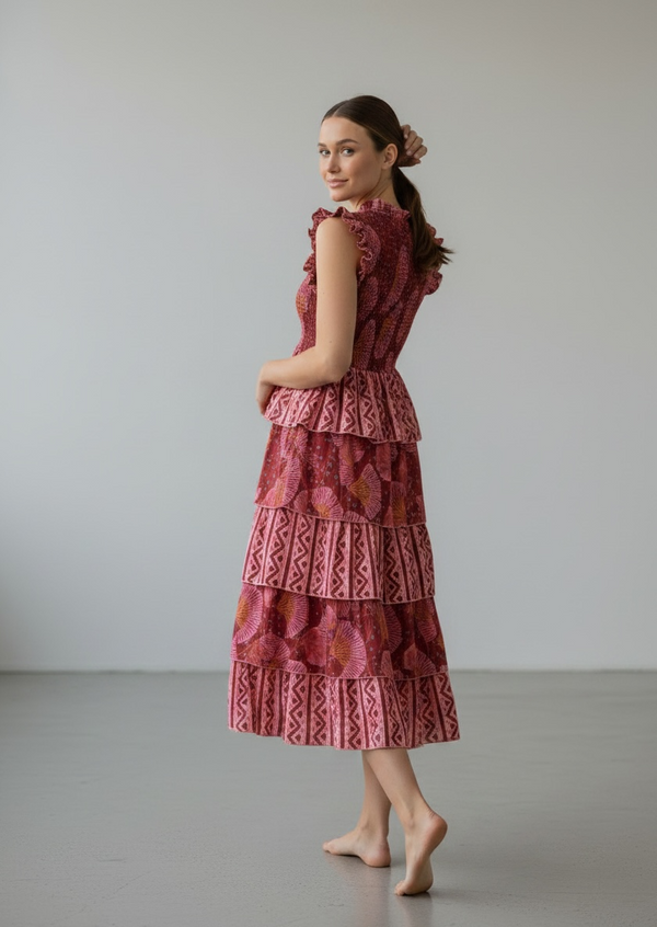 Vestido Boho Étnico Volantes Tierra