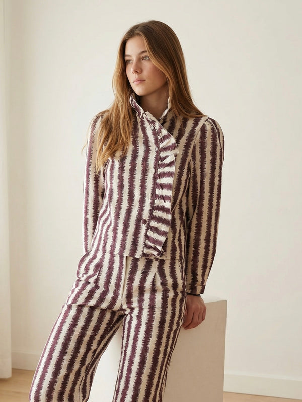 Conjunto rayas berenjena y crudo