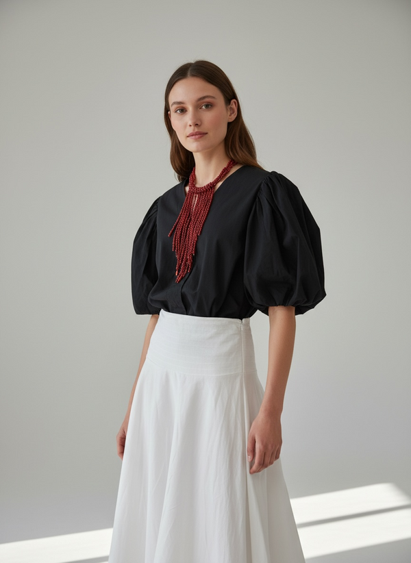 Blusa de Manga Globo con Escote en V