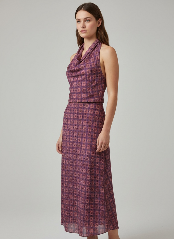 Vestido Halter Fluido Estampado Mosaic