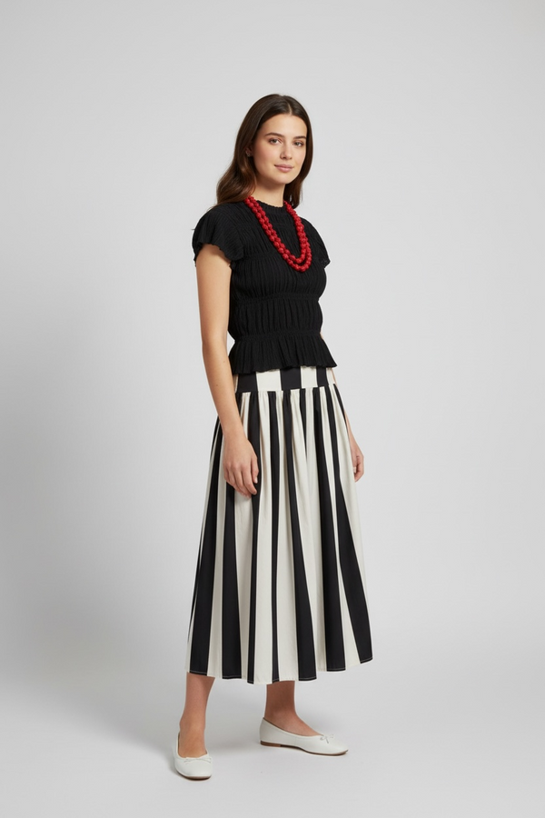 Blusa/Top Texturizada con Nido de Abeja y Vuelo – de Cuello Perchado