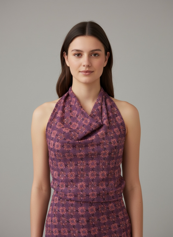 Vestido Halter Fluido Estampado Mosaic