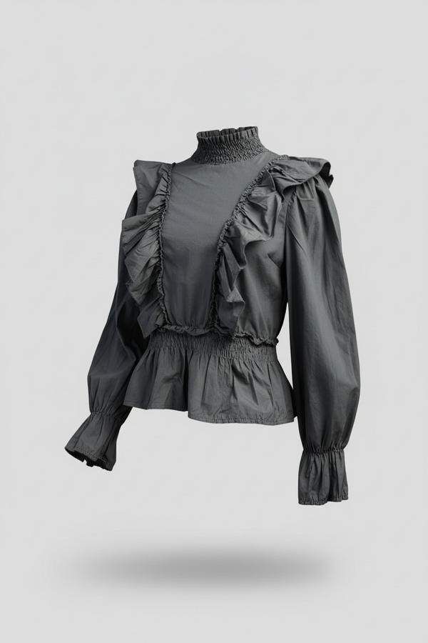 Blusa de Algodón con Chorreras y Cintura Elástica