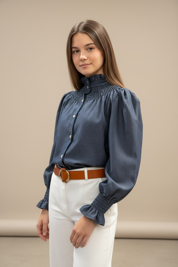 Blusa denim con volantes