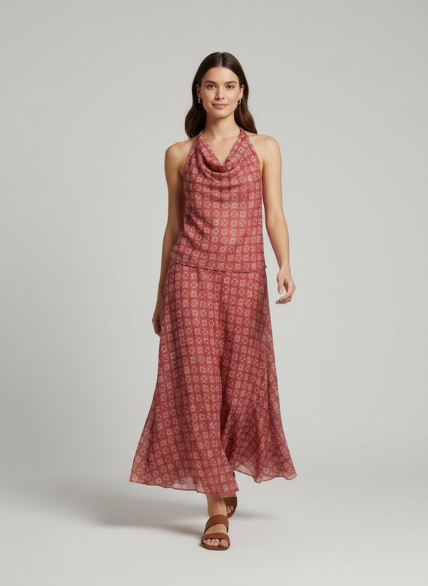 Vestido Halter Fluido Estampado Mosaic