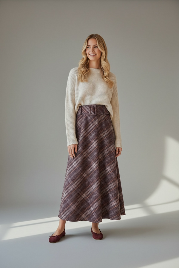 Falda Midi Tartan con cinturón